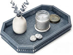 EOSAHR Rustic Decorative Tray with Beaded Edge for Room Decor - Retro Wooden Serving Tray Display for Coffee Table, Makeup Vanity - Farmhouse Decor Kitchen Table Accessories Essentials (Blue)