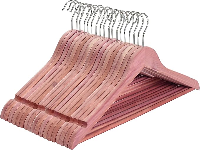 TOPIA HANGER American Red Cedar Wooden Hangers 18 Pack, Clothes Hangers for Closet, Wood Suit Hangers with Smooth Cut Notches, 360°Flexible Hook, Non-Slip Pants Bar(Natural)- CT22C