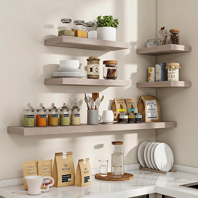 Acovy 48 Inch Floating Shelves, 3D Textured Wood Grain, 48"x9.25"x1.5" Inch Deep Floating Shelves for Wall, Wooden Shelves for Bathroom, Bedroom, Living Room, Washed White, 1 Piece