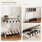 Fully Assembled 2 Pack Luggage Rack with Fabric Storage Shelf, 26.77" Bamboo Folding Luggage Rack for Guest Room, Luggage Stand Holder, Thickened Suitcase Stand Holds up to 165 Lbs, White