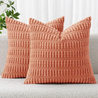 MIULEE Pack of 2 Corduroy Decorative Euro Sham Throw Pillow Covers 22x22 Inch Soft Boho Striped Pillow Covers Modern Farmhouse Home Decor for Summer Sofa Living Room Couch Bed Coral