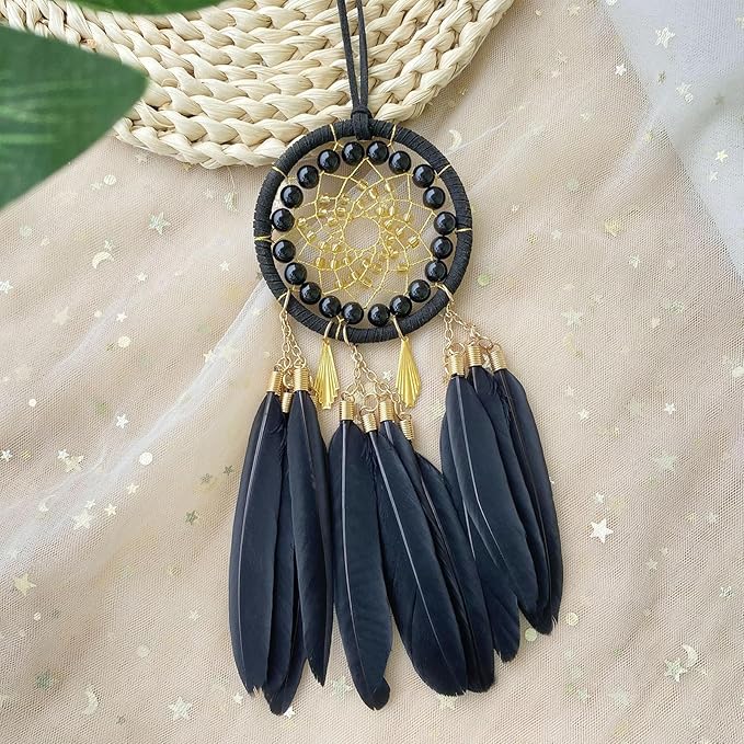 Handmade Small Dream Catcher Black for Car Rear View Mirror Accessories, Jiyamony Hanging Ornaments Car Mirror Hanging Accessories Ornament Decor
