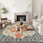 U'Artlines Boho Vintage Area Rug 8x10 Machine Washable Low Pile Soft Floor Carpet Non Slip Non Shedding Accent Rug for Living Room Bedroom Entryway Dining Room Office Orange/Multi