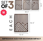 qmmp Modern Wooden Wall Sculptures - Set of 3 - Home Decor Accent - Large Wall Art for Living Room, Bedroom, Office - Easy Installation (Walnut, Medium - Mountain and Sun)