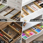 Bamboo Drawer Dividers,12-21" Adjustable Drawer Organizers for Clothes,Expandable Dresser Separators in Kitchen/Bedroom/Bathroom/Vanity/Office Organization and Storage,5-Pack