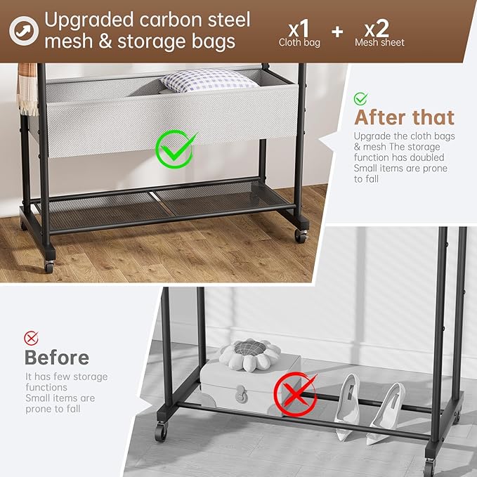 Clothes Garment Coat Rack Drying Clothing Racks Metal Freestanding for Hanging Clothes Portable Closet for Laundry Bedroom Black
