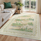 Lessymo Beige Sage 5x7 Rugs for Living Room, Soft Washable Area Rug Non-Slip for Dining Room, Vintage Pastel Aesthetic Carpet, Cottagecore Bedroom Nursery Office Decor