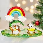 H&D HYALINE & DORA Blown Glass Owl and Monkey Figurine Miniature Aniamal Figurine with Round Base Handmade Glass Animal Collectible Figure for Christams Home Tabletop Decor