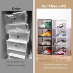 Clear Shoe Box Plastic Stackable Upgraded 6 Pack Shoe Storage Box Organizer with Clear Large Magnetic Door for Display Sneakers Easy Assembly, White