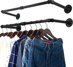 WEBI Clothing Rack Wall Mount,32" Industrial Pipe Clothes Rack for Hanging Clothes,Heavy Duty Iron Garment Rack Bar,Retail Display Clothes Rod for Closet,Laundry Room,Black,2 Packs