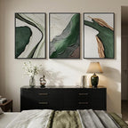 Large Framed Modern Abstract Wall Art for Living Room, 3 Piece Canvas Prints Paintings Artwork for Walls, Minimalist Green and White Pictures for Hallway Dining Bedroom Home Office Wall Decor 24x36 Inch