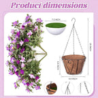 Artificial Hanging Flowers for Outdoors Hanging Baskets, 3 Pcs Fake Silk Flower with Hanging Baskets Planter for Spring Summer Garden Porch Patio Yard Outside Decor