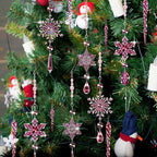 Giegxin 32 Pcs Crystal Christmas Ornaments Crystal Hanging Snowflakes Acrylic Xmas Tree Icicle Drop Decorations with Hooks for Christmas Snow Party Winter(Pink)