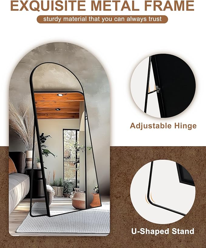 Delma Full Length Mirror, Large Floor Mirror for Wall, Bedroom, Bathroom, Living Room with Aluminium Frame (Stand, Arch 75x35-Black)