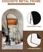 Delma Full Length Mirror, Large Floor Mirror for Wall, Bedroom, Bathroom, Living Room with Aluminium Frame (Stand, Arch 75x35-Black)