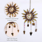 Mini Sun Catcher Dream Catcher – Handmade Sunburst Wall Hanging with Tiger Eye Stones & Crystal Beads for Window Decor, Bedroom, Meditation Space or Gift