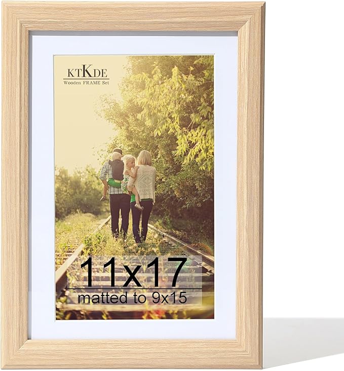 KTKDE 11x17 Picture frame Real Glass, Poster frames Display Pictures 9x15 with Mat or 11x17 Without Mat, Modern Style Wood Composite Frame, Gallery Wall Frame Wooden，best gift
