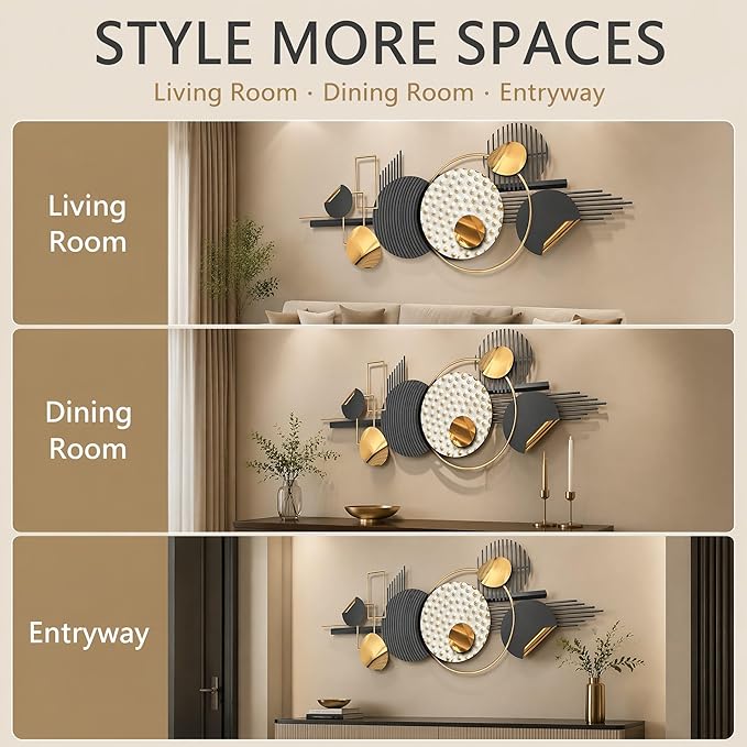 JFUJFU Modern Geometric Wall Art Sculpture - Large Abstract 3D Metal Decor for Living Room & Bedroom