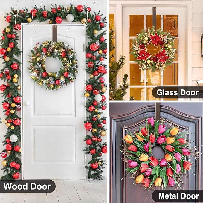 Wreath Hanger,Adjustable Length 14.9-25 Inch Metal Door Hanger,Wreath Hanger for Front Door 20 lbs Larger Christmas Wreaths Decorations Hook