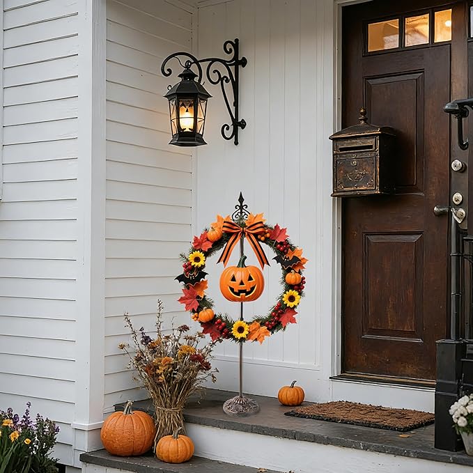 Display Stand for Wreath Handbag Purse Standing Metal Wreath Hanger Holder on Tabletop or Floor(Antique)