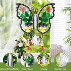 KY&BOSAM Crystal Butterfly Suncatcher Gifts for Mom Stained Glass Butterfly Wind Chime for Windows Hanging Pressed Rearl Flower Wings and Crystal Charm Gift for Mom Mother`s Day Birthday Christmas