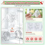 VIS'V Wreath Hanger, Large Suction Cup Wreath Hooks, Heavy Duty, 22 LB Capacity, Removable and Reusable, Clear, 8 Pcs