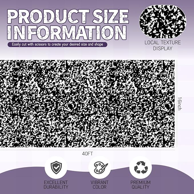 Hahafelt 1.3x39 ft Fabric Bulletin Board Roll Composition Notebook Bulletin Board Marble Non-Woven Reusable Waterproof Erasable Wrinkle Resistant Fabric Roll for Background Decor DIY Craft