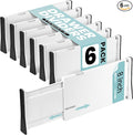 RAPTUROUS Adjustable Drawer Dividers, 8" Tall, Expandable 13.35-22", 6-Pack, Non-Slip for Deep Drawers in Kitchen, Bedroom, and Closet (White)
