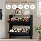 Shoe Cabinet with 2 Flip Drawers, Slim Narrow Shoe Storage Cabinet, Freestanding Shoe Organizer with Adjustable & Removable Shelves, Top Display Shelf for Entryway, Hallway, Foyer, Closet