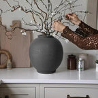 Black Ceramic Large Vase - 11 Inch Round Modern Ceramic Vases,Tall Vase for Decor Living Room Table Decor and Festive Home Interiors