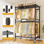 P4 Plus Rolling Clothes Rack Heavy Duty, Clothing Racks for Hanging Clothes, Free Standing Garment Racks with Wheels, Portable Closet Rack 45''W × 20.5''D × 80.5''H, Max Load 570 Lbs, Black