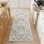 Moynesa Floral Hallway Runner Rug, 2x6 Kitchen Runner Non-Skid Washable, Boho Botanical Soft Ultra Thin Throw Mat for Bathroom Laundry Bedroom, Beige