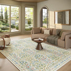 Washable 8x10 Area Rug - Light Green Oriental Design for Living Room, Bedroom, Dining Room & Under Kitchen Table - Stain Resistant, Non-Slip Large Rug