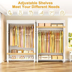 H5C Plus Clothes Rack with Cover, Portable Closet for Hanging Clothes, Covered Clothing Racks Heavy Duty, 3-Tiers Garment Rack with Shelves Max Load 370LBS White Closet Rack with White Cover