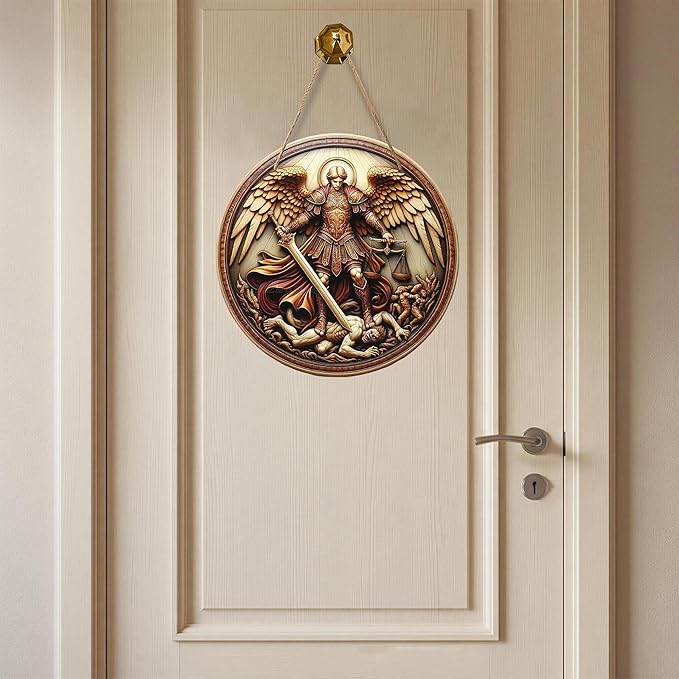 St. Michael San Miguel Arcangel Wall Pediments Home Decor Door Sign Plaques Hanging Pendant Decorations Batter Guard Angel Christian Religious Ornaments (P)