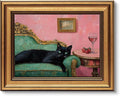 VIYYIEA Vintage Gold Framed Wall Art for Living Room, Black Cat Canvas Prints Home Decor, Oil Painting Picture, Bedroom Wall Decor Gifts for Friends or Family -【Lying Cat】-(10L x 8W)