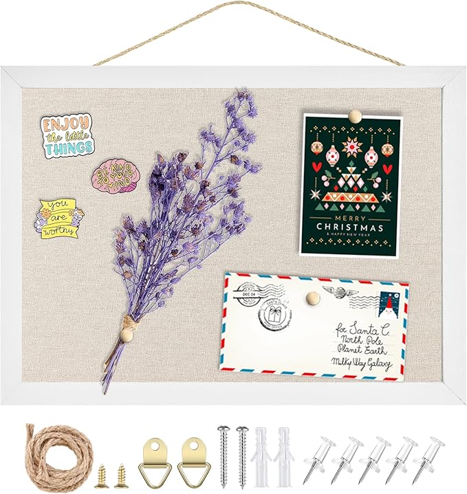 Linen Bulletin Board,Cork Board for Walls,10.2"x14.2"Small Bulletin Boards,Pin Board for Home Kitchen Office Decorative,Fabric Bulletin Board(WH-2636)