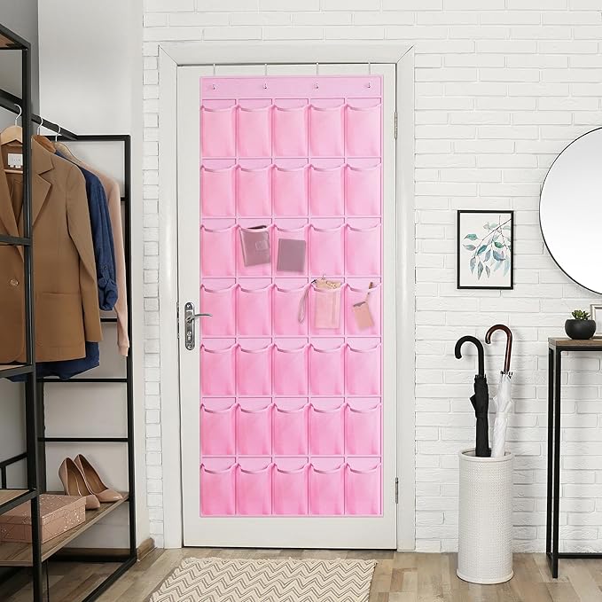 WVM Over the Door Shoe Organizer with 35 Breathable Mesh Pockets, Hanging Shoe Organizer for Door with 4 Metal Hooks, Large Capacity Closet Storage for Shoes, Accessories