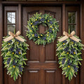 3 PCS Artificial Green Eucalyptus Olives Wreaths for Front Door Spring Summer Greenery Teardrop Swag with Eucalyptus Leaves Boxwood Mixed Berry for Indoor Outdoor Farmhouse Home Festival Wedding Decor