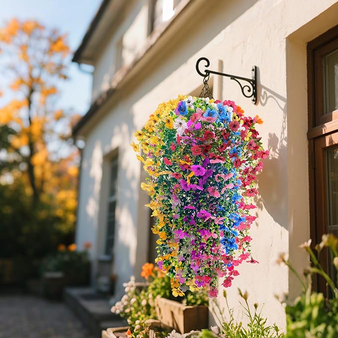 Artificial Hanging Flowers for Outdoors, 6 Pcs Fake Plant for Spring Summer Decoration, UV Resistant Realistic Silk Faux Flowers Outside Indoor Planter Porch Patio Balcony Yard Decor