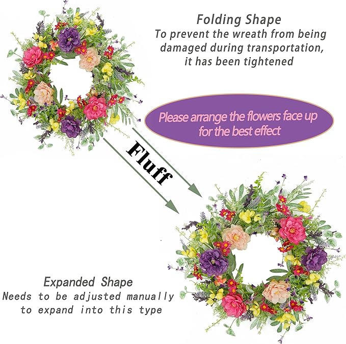 WreathDream Artificial Spring Summer Wreath Peony Wreaths for Front Door with Olive Leaf,Eucalyptus Leaf,Daisy,Lavender for Indoor Outdoor Wall Festival Home Farmhouse Wedding Decor