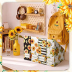AmazingSpark Set of 4 Sunflower Magazine Holder Decorative Foldable Magazine Storage Boxes with Acrylic Label Holders Coquettish Boho Organizer for Office Home Organization Storage