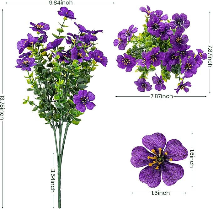 Lnoicy 20 Bundles Artificial Flowers for Outdoor Fake Plants for Spring Decoration,Faux Eucalyptus Flowers for Planter UV Resistant Lifelike for Home Porch Garden（Purple）