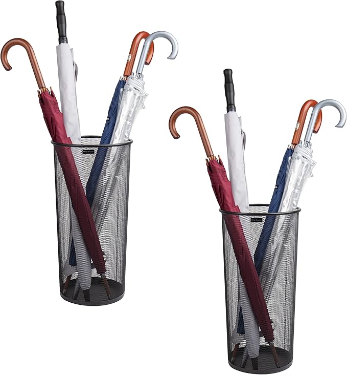 Mind Reader Umbrella Stand, Multi-Purpose Storage Organizers for Office and Entryway, Metal Mesh, Set of 2, Black