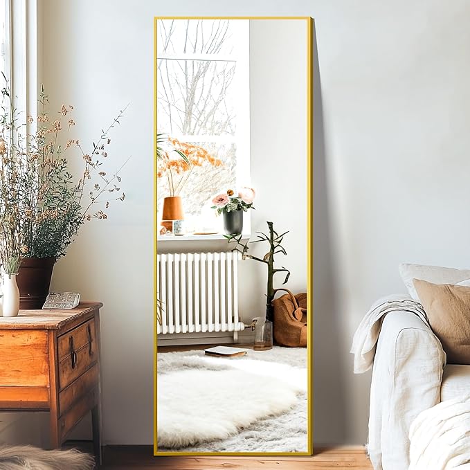 TRAHOME Standing Mirror Full Length Mirror,15" x 56" Large Floor Mirror with Aluminium Frame for Door Bedroom Bathroom Living Room(Gold)