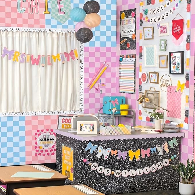 Hahafelt 16 in x 40 Ft Fabric Bulletin Board Roll Pink Plaid Bulletin Board Classroom Non Woven Background Decorations Waterproof Wrinkle Resistant Fabric Roll for Back to School Wall Decor