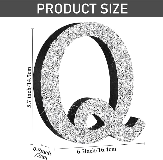 Qunclay 5.7" Silver Crystal Diamond Bling Letters Crushed Diamond Decoration Wooden Glitter Letter with Screw and Hooks Rhinestone Gift for Wedding Y2k Mcbling Bedroom Wall Decor (Letter Q)