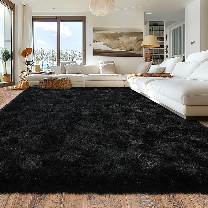 8x10 Area Rugs for Living Room, Ultra Soft Large Shag Black Bedroom Rug Upgrade Non-Slip Plush Modern Fluffy Carpet for Kids Boys Girls Room Home Decor Aesthetic