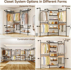 L3 Industrial Pipe Closet Organizer System, Wall Mounted Clothes Rack Clothing Racks with 4 Telescopic Rods & 6 Shelves , Heavy Duty Closet System in Wardrobe Closet (Black)