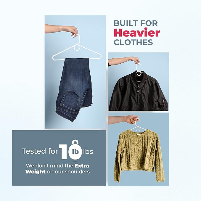 Neaties Heavy Duty Clothes Hangers 50+ Pack (72 Count) – Made in the USA – 8lb Capacity Plastic Hangers for Adult Clothing – Durable for Pants, Coats, Jackets, or Jeans – Black